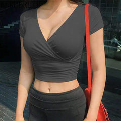 Sexy V-Neck Crop Top - Y2K Streetwear Corset Tee - Viva Bella