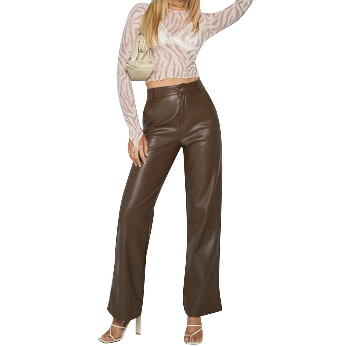 High-Waist PU Leather Trousers – Edgy & Comfortable - Viva Bella