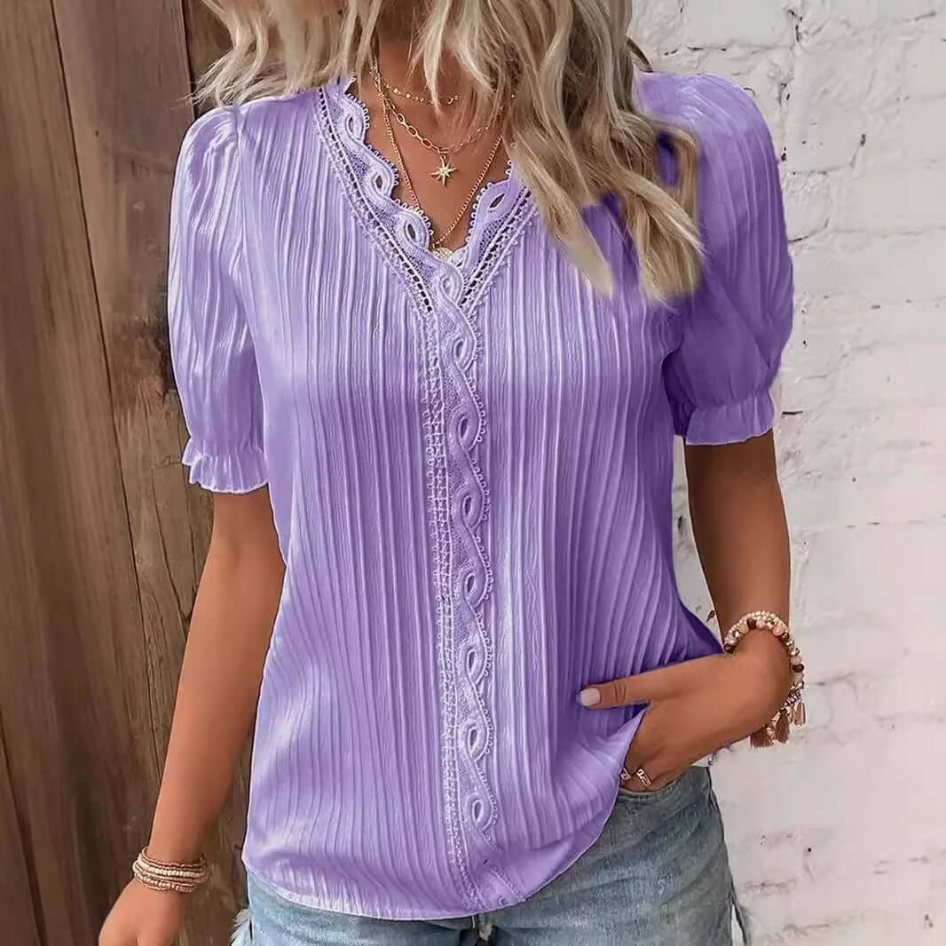 Fashion V-neck Patchwork Tops - Viva Bella
