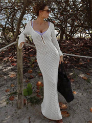 White Knit Beach Maxi Dress - Viva Bella