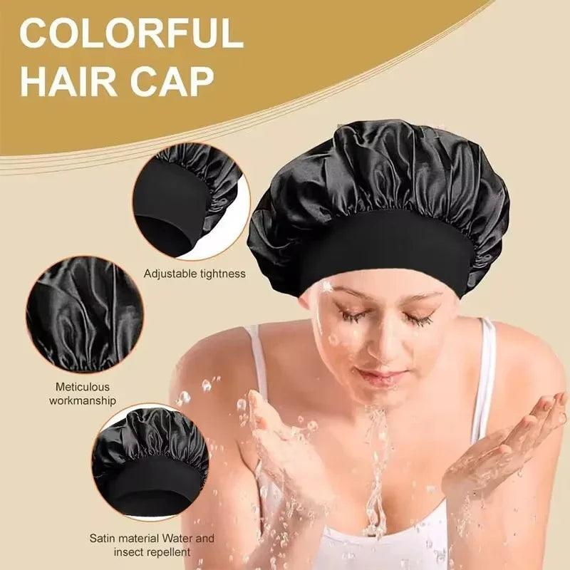 1pcs Soft Silk Satin Lined Bonnet Large Satin Hair Bonnet Household Sleep Shower Cap Hair Wrap Cover for Long Hair Salon Tool - Viva Bella