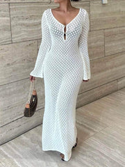 White Knit Beach Maxi Dress - Viva Bella