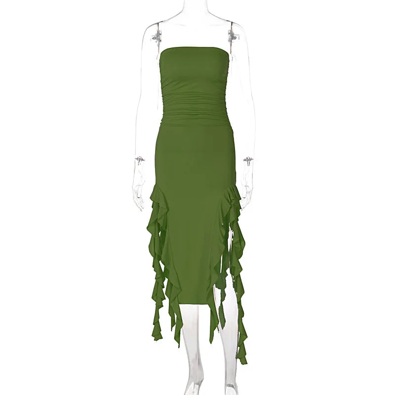 Summer New Y2K Sexy Hot Girl One-shoulder Jellyfish Style Fungus Sexy Breast-wrapped Irregular Dress