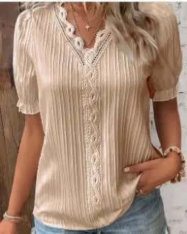 Fashion V-neck Patchwork Tops - Viva Bella
