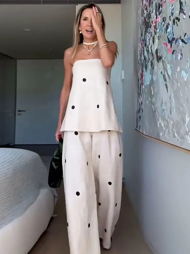 Fashionable Loose-Fit Casual Women's Suit Cross-Border New Style Strapless Top And Trousers Bohemian Chic Sensibility Design - Viva Bella