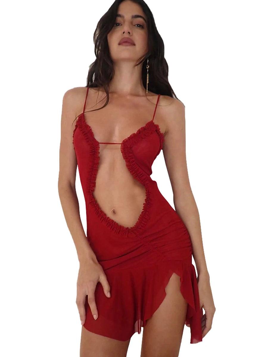 Luxury Furry Halter Dress – Split Evening Gown for Special Occasions - Viva Bella