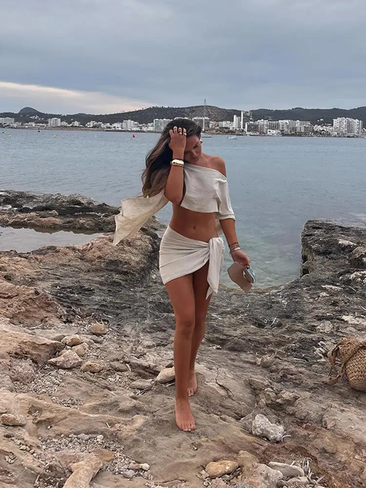 White Linen Crop & Skirt Set – Summer Ease in Two Pieces