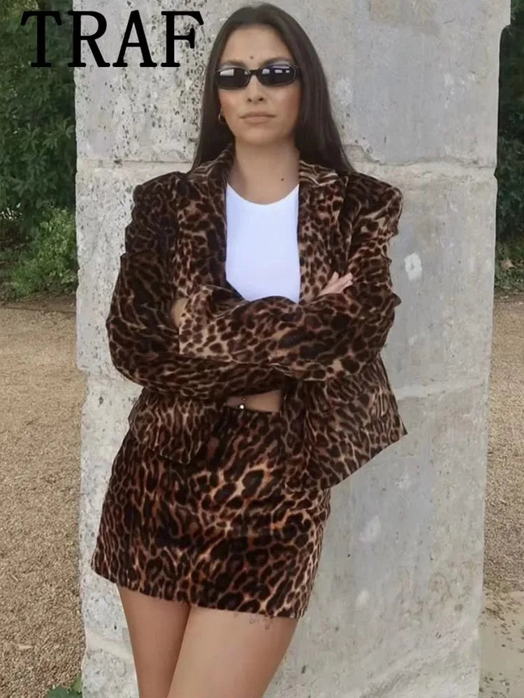 Leopard Blazer & Mini Skirt Set – Bold Statement Look