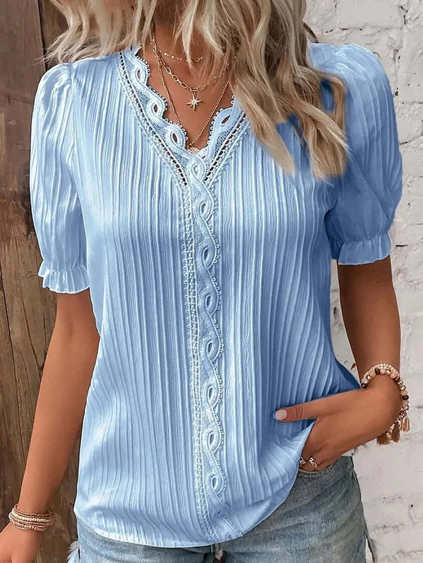 Fashion V-neck Patchwork Tops - Viva Bella