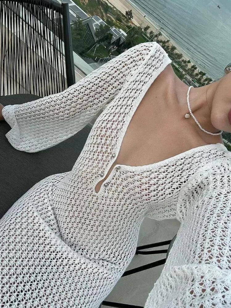 White Knit Beach Maxi Dress - Viva Bella