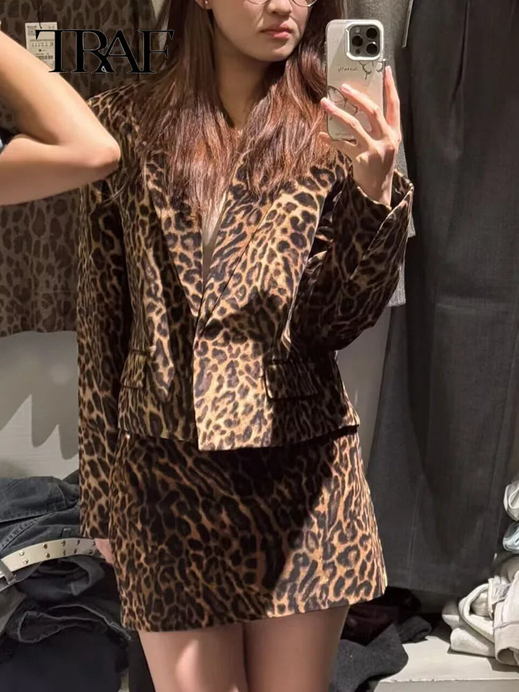 Leopard Blazer & Mini Skirt Set – Bold Statement Look