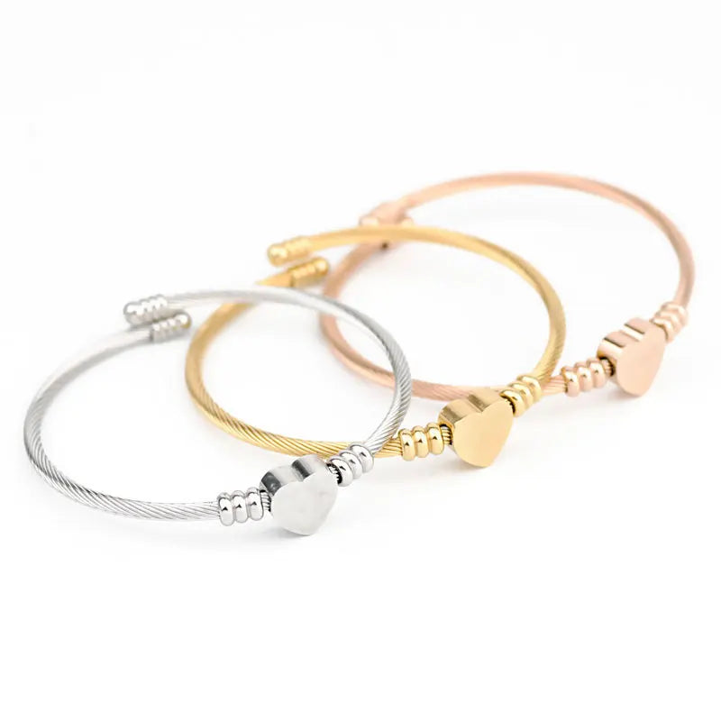 Stainless Steel Cable Heart Bracelet - Viva Bella