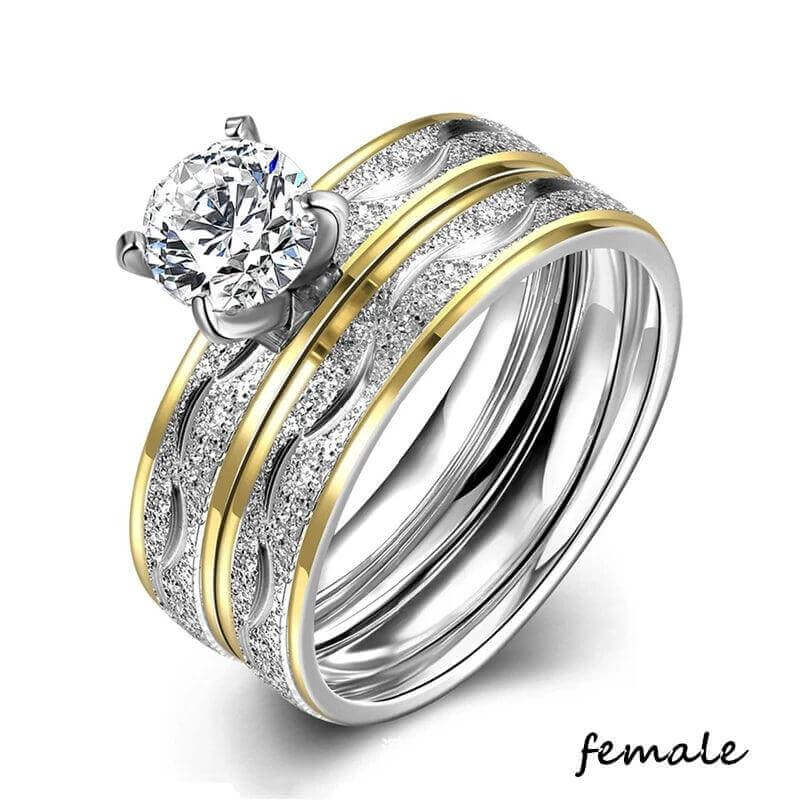 Couple Rings Set – Zirconia & Stainless Steel Wedding Jewelry - Viva Bella