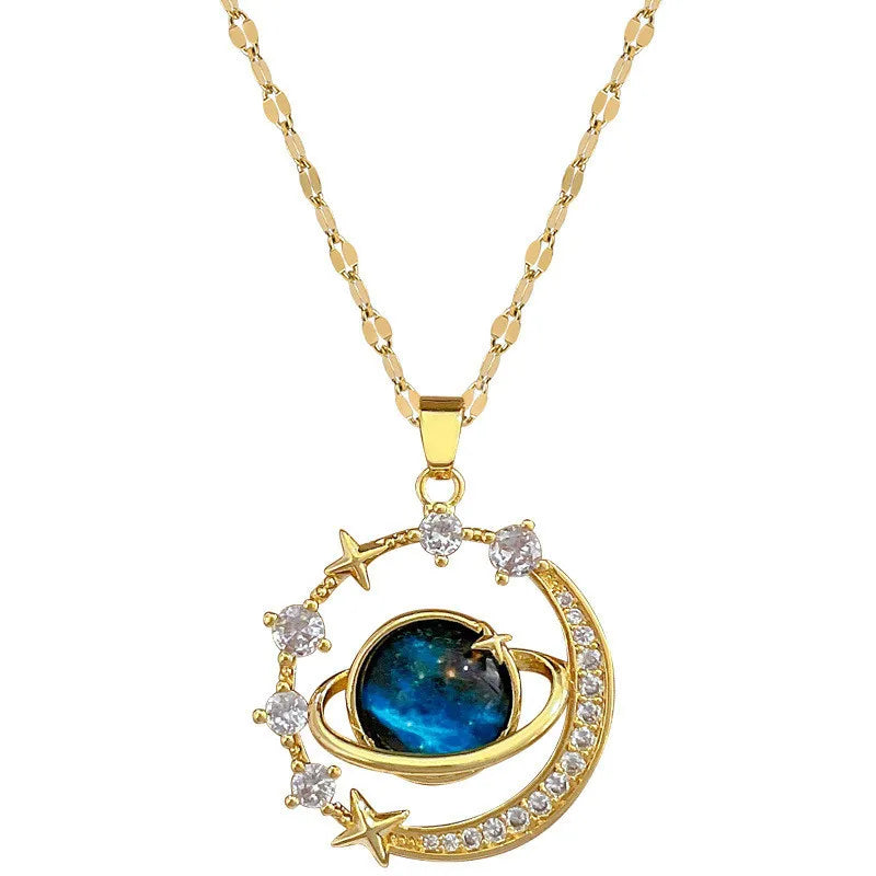 Inlaid Zircon Planet Moon Necklace - Viva Bella