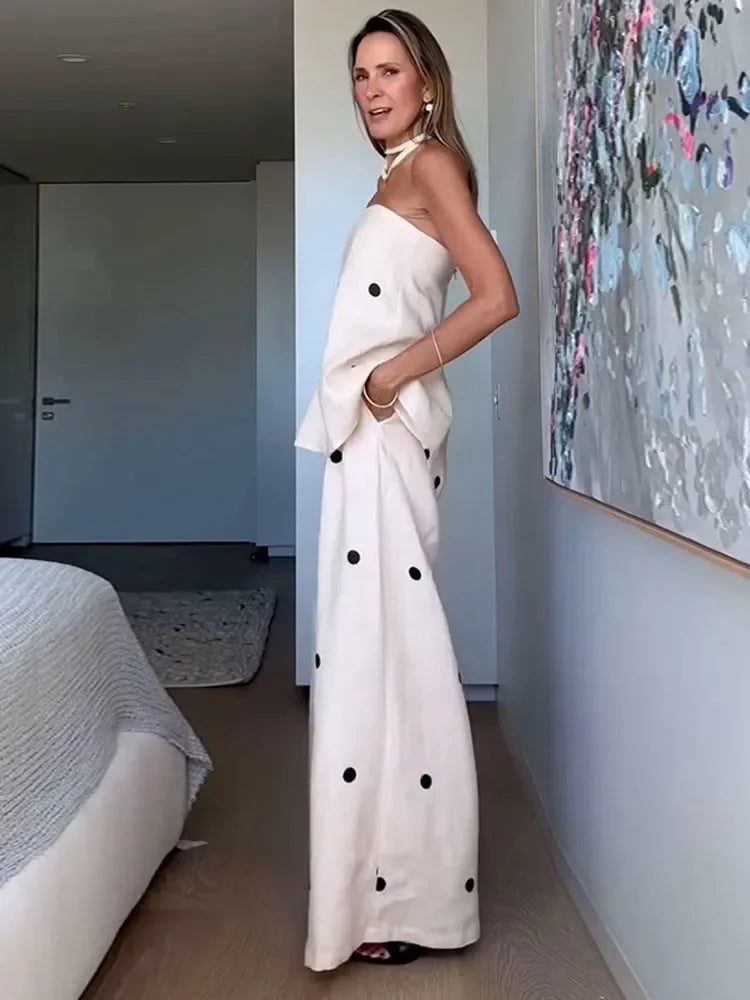 Fashionable Loose-Fit Casual Women's Suit Cross-Border New Style Strapless Top And Trousers Bohemian Chic Sensibility Design - Viva Bella