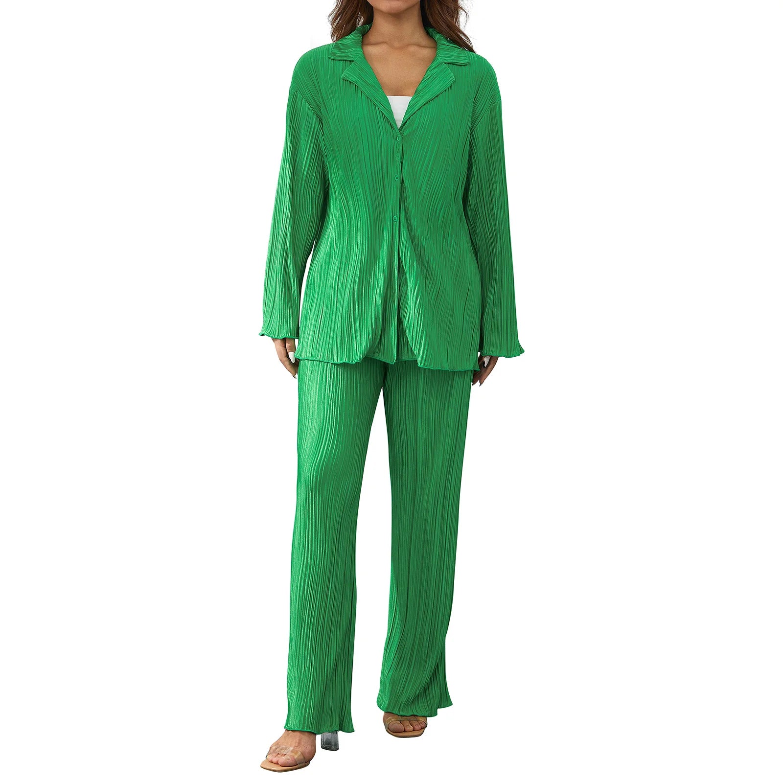 Soft Button-Down Shirt & Pleated Pants Set – Effortless Power Dressing - Viva Bella