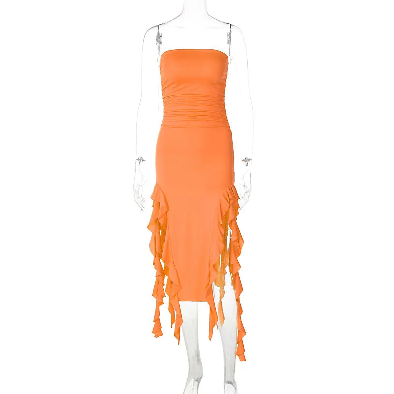 Summer New Y2K Sexy Hot Girl One-shoulder Jellyfish Style Fungus Sexy Breast-wrapped Irregular Dress
