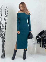 Off-Shoulder Ribbed Knit Dress – Sultry & Sophisticated - Viva Bella