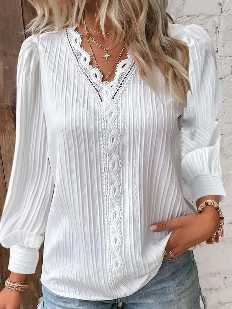Fashion V-neck Patchwork Tops - Viva Bella