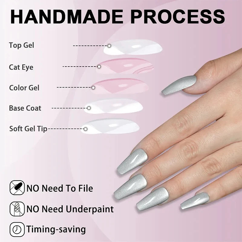 Cat Eye Pink Press-On Nails – Salon Style, No Wait (120pcs)