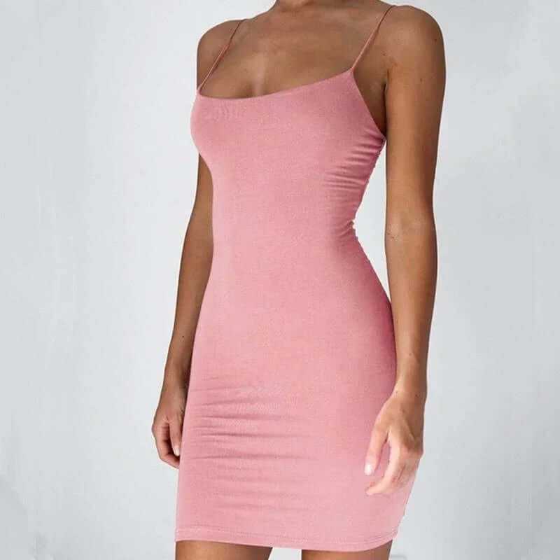 Summer Spaghetti Strap Mini Dress 2024 Women Sexy Bodycon Club Party Dresses Short Female Camisole Solid Black Sheath Sundress - Viva Bella