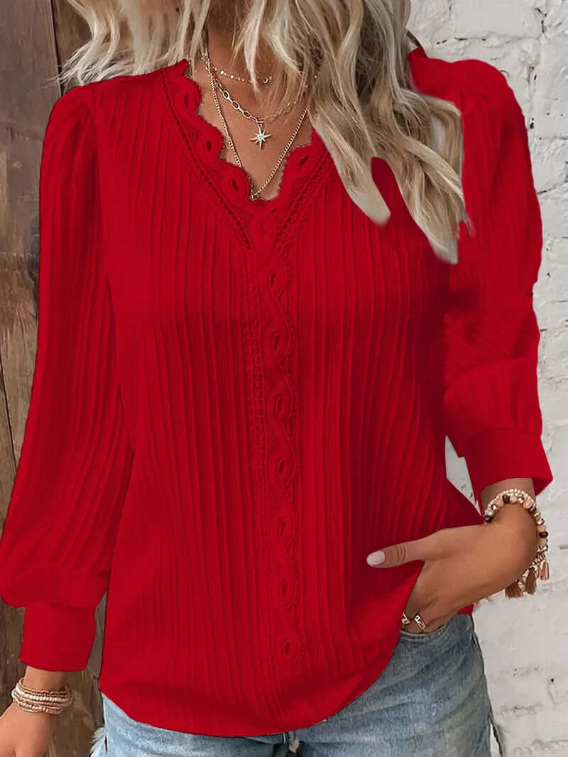 Fashion V-neck Patchwork Tops - Viva Bella