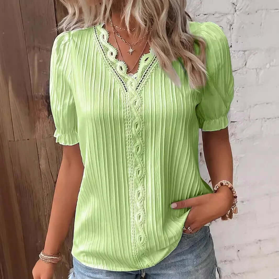Fashion V-neck Patchwork Tops - Viva Bella