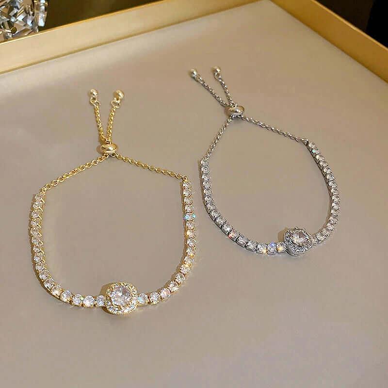 18K Gold Plated Rhinestone Bracelet – Square Zircon Adjustable Design - Viva Bella