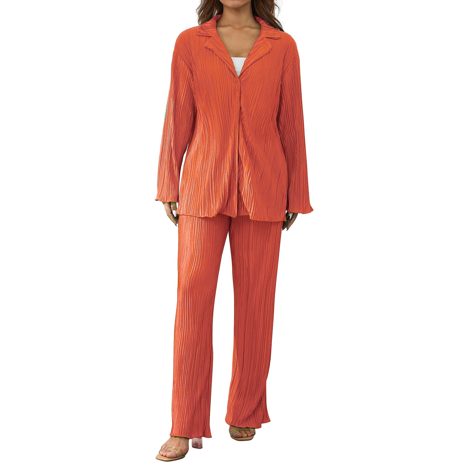 Soft Button-Down Shirt & Pleated Pants Set – Effortless Power Dressing - Viva Bella