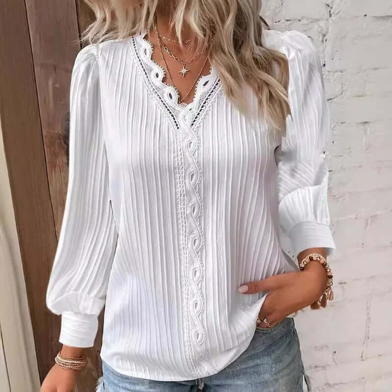 Fashion V-neck Patchwork Tops - Viva Bella