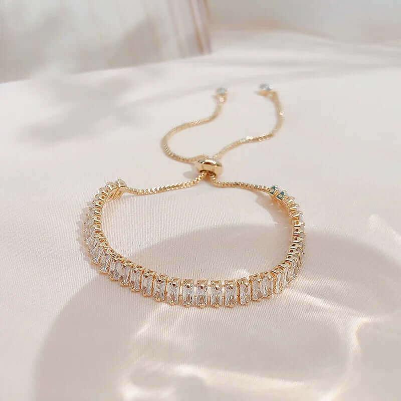 18K Gold Plated Rhinestone Bracelet – Square Zircon Adjustable Design - Viva Bella