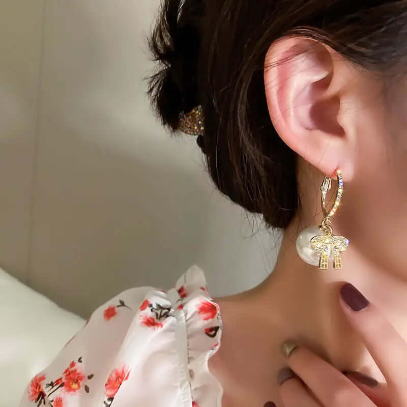 Luxury Gold Color Zircon Bowknot Stud Earrings - Viva Bella