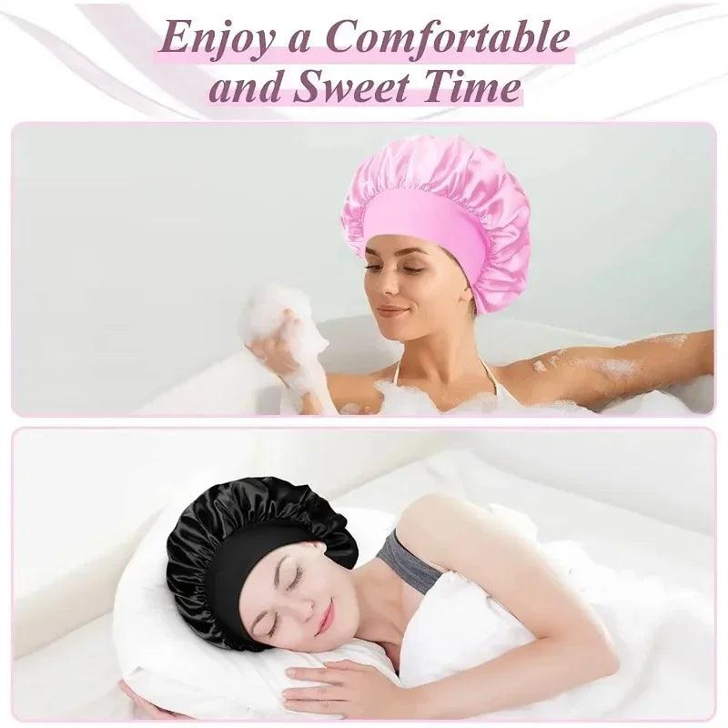 1pcs Soft Silk Satin Lined Bonnet Large Satin Hair Bonnet Household Sleep Shower Cap Hair Wrap Cover for Long Hair Salon Tool - Viva Bella