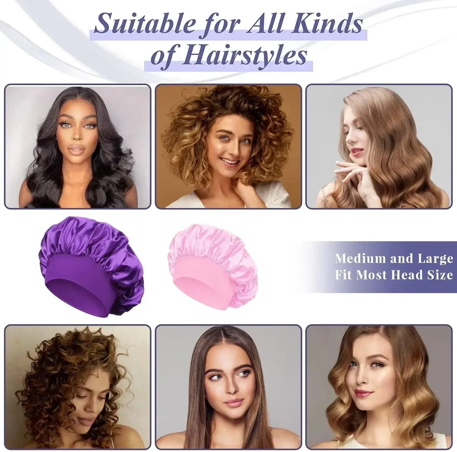 1pcs Soft Silk Satin Lined Bonnet Large Satin Hair Bonnet Household Sleep Shower Cap Hair Wrap Cover for Long Hair Salon Tool - Viva Bella