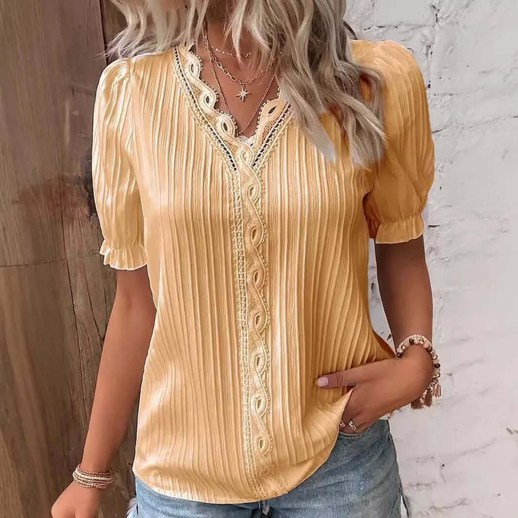 Fashion V-neck Patchwork Tops - Viva Bella