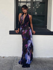 Purple Halter Backless Maxi Dress – Beach & Party Fit