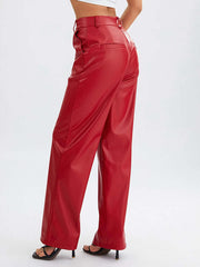 High-Waist PU Leather Trousers – Edgy & Comfortable - Viva Bella