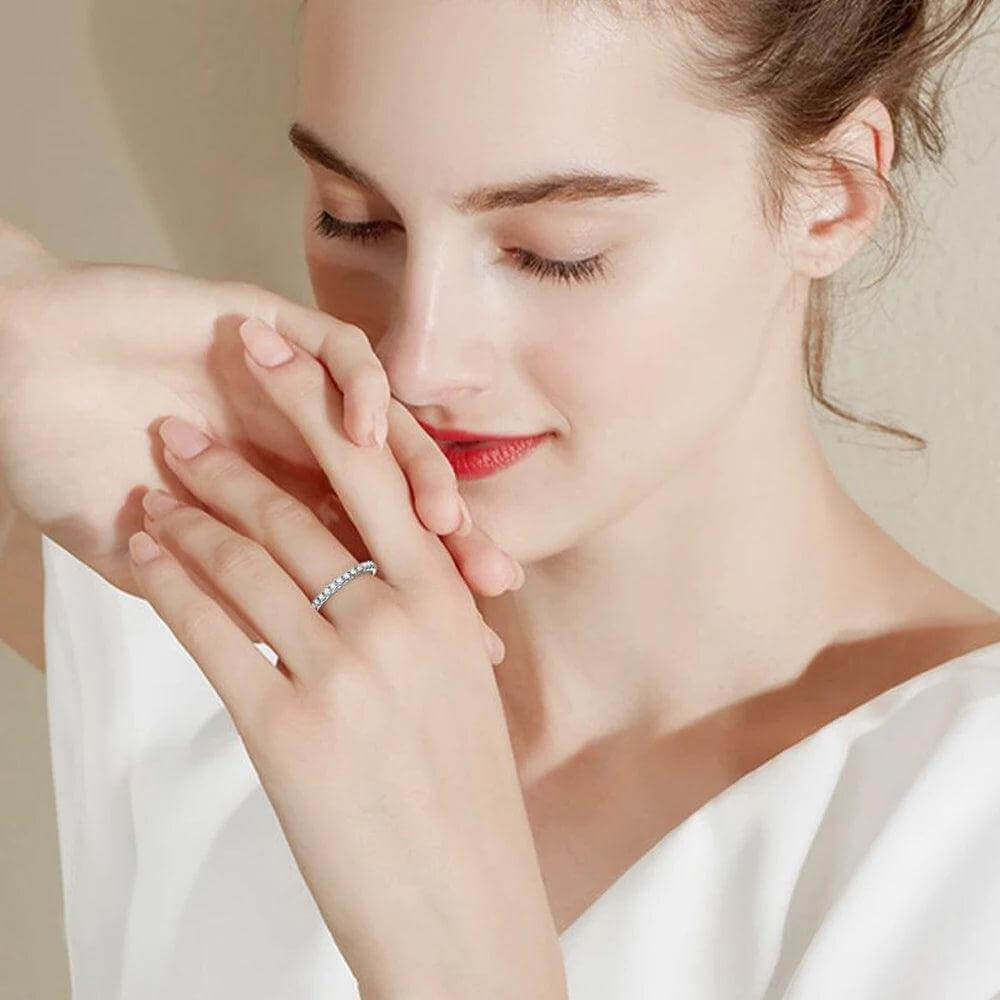 Moissanite Eternity Band – 2mm Sterling Silver & 18K Gold Ring - Viva Bella