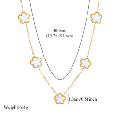 Stainless Steel White 5 Flowers Necklace - Viva Bella