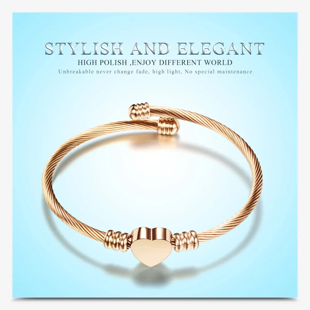 Stainless Steel Cable Heart Bracelet - Viva Bella