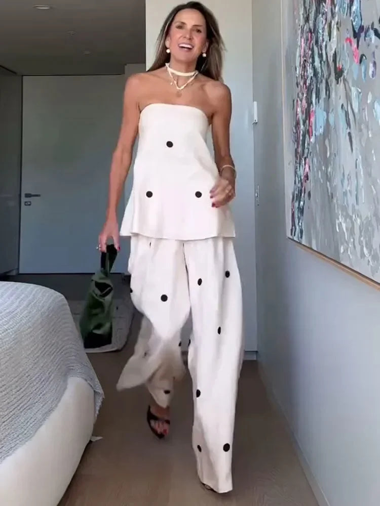 Fashionable Loose-Fit Casual Women's Suit Cross-Border New Style Strapless Top And Trousers Bohemian Chic Sensibility Design - Viva Bella