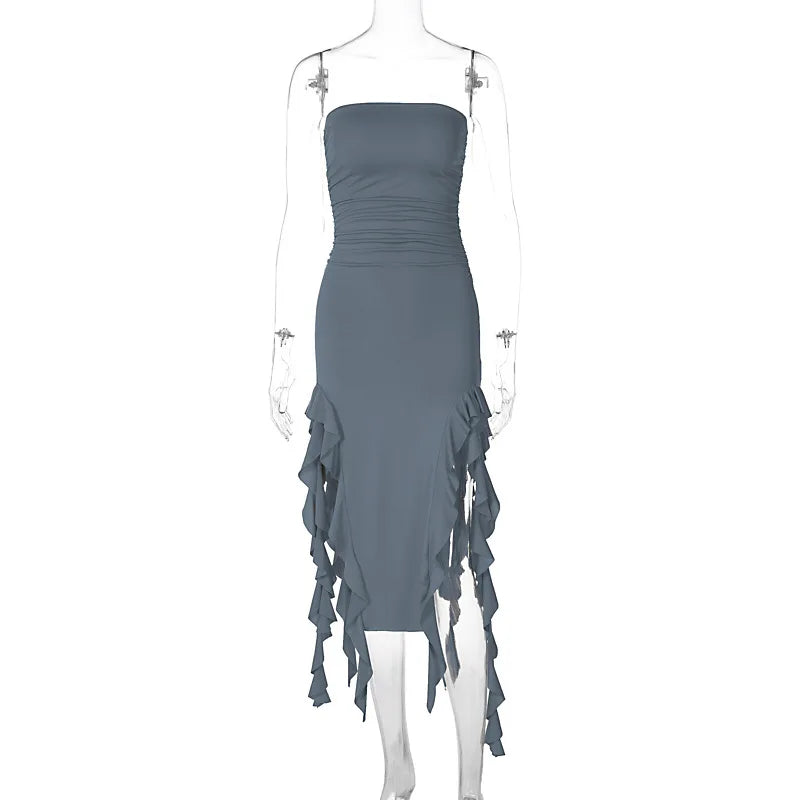 Summer New Y2K Sexy Hot Girl One-shoulder Jellyfish Style Fungus Sexy Breast-wrapped Irregular Dress