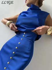 Satin Crop Top & Button Skirt Set – Sleek Spring Statement