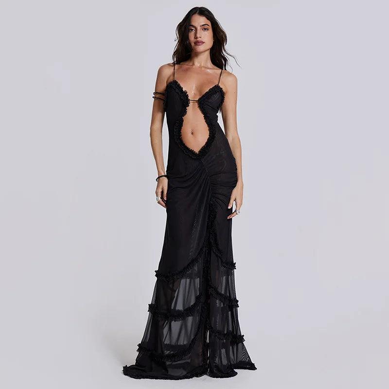 Luxury Furry Halter Dress – Split Evening Gown for Special Occasions - Viva Bella