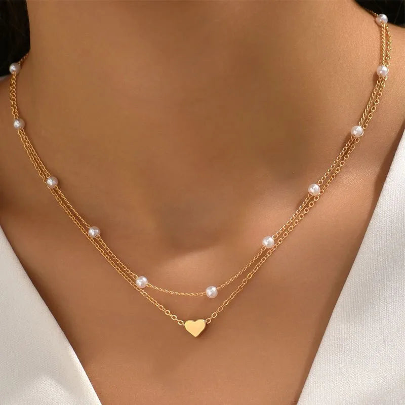 Women's Pearl Love Heart Necklace Set - Viva Bella