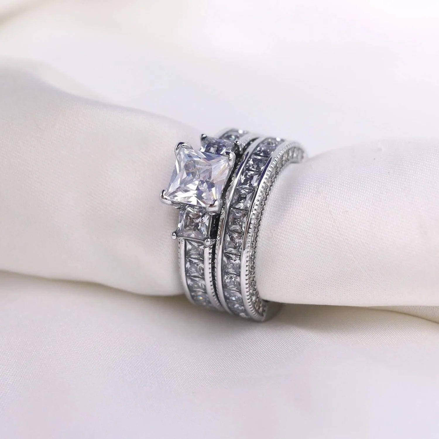 Couple Rings Set – Zirconia & Stainless Steel Wedding Jewelry - Viva Bella