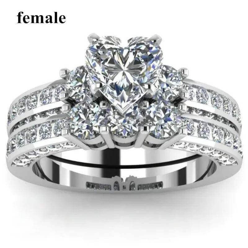 Couple Rings Set – Zirconia & Stainless Steel Wedding Jewelry - Viva Bella