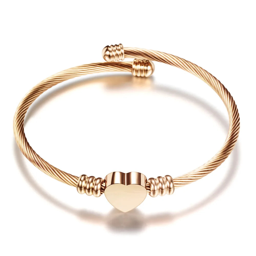 Stainless Steel Cable Heart Bracelet - Viva Bella