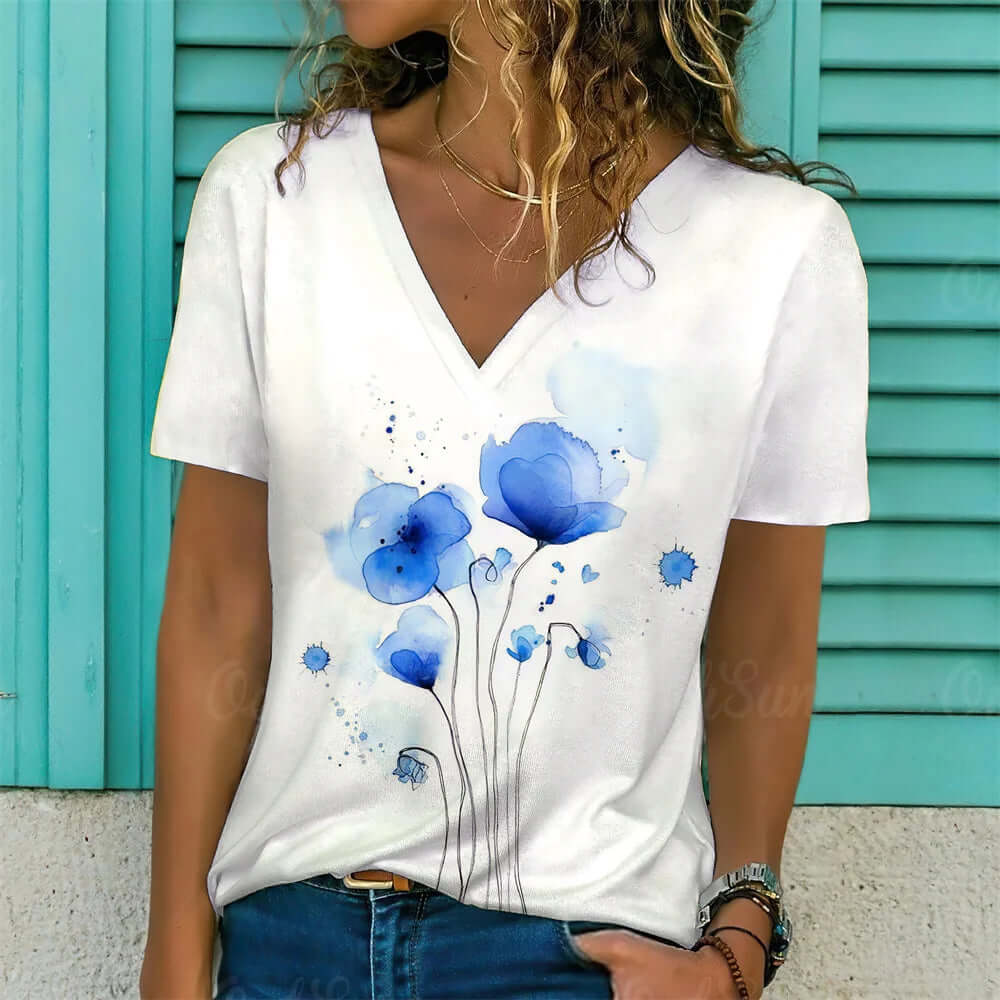 Women V-neck 3d Dragonfly Print T Shirt - Viva Bella