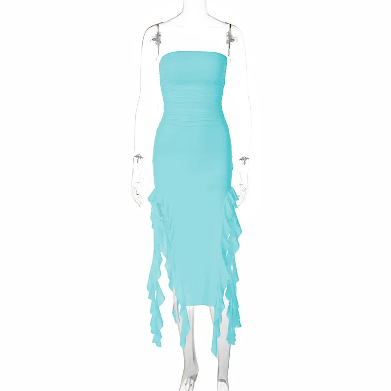 Summer New Y2K Sexy Hot Girl One-shoulder Jellyfish Style Fungus Sexy Breast-wrapped Irregular Dress